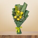Sunny Yellow Rose Bouquet with Lipidium, Solidago, Gypso & Eucalyptus – Wholesale in Qatar - 1146