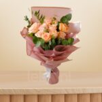 Peach Rose Elegance Bouquet with Eucalyptus – Wholesale in Qatar - 1162