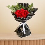 Classic Red Rose & Eucalyptus Bouquet – Wholesale in Qatar - 1223