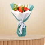Vibrant Orange Rose Bouquet with Solidago – Wholesale in Qatar - 1227