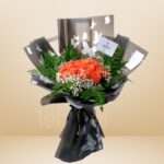 Sunset Charm – Orange Rose Bouquet with Gypso & Greenery – Wholesale in Qatar - 1235