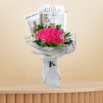 Elegant Pink Rose & Gypso Bouquet with Ruscus – Wholesale in Qatar - 1244