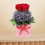 Classic Red Rose & Limonium Bouquet in Round Box – Wholesale in Qatar - 1262