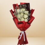 Classic White Rose Bouquet with Gypso – Wholesale in Qatar - 1311