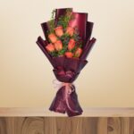 Vibrant Orange Rose Bouquet with Limonium & Lipidium – Wholesale in Qatar - 1314
