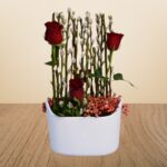 Classic Red Rose & Pussy Willow Arrangement – Wholesale in Qatar - 1359