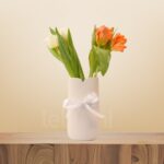 Orange & White Tulip Ceramic Vase Arrangement – Wholesale in Qatar - 1370