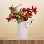 Red Tulip & Rose Harmony in Ceramic Vase – Wholesale in Qatar - 1380