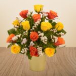 Orange & Yellow Rose Vase with Static – Wholesale in Qatar - 1386