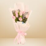 Pink Tulip & Limonium Arrangement – Wholesale in Qatar - 1400