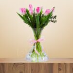 Blush Tulip Delight – Pink Tulip Vase Arrangement - 1405