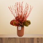 Modern Nature Arrangement – Pussy Willow & Palm Leaves in Ceramic Vase – Wholesale in Qatar - 1481
