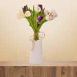 Tulip Trio Elegance – Mixed Tulip Bouquet in Ceramic Vase – Wholesale in Qatar - 1491