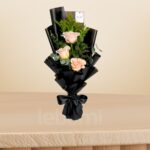 Peach Blossom Elegance – Peach Roses with Eucalyptus, Solidago & Wrapping – Wholesale in Qatar - 1522