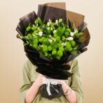 Lush Green Symphony – Estoma & Green Button Flowers with Ruscus – Wholesale in Qatar - 1538