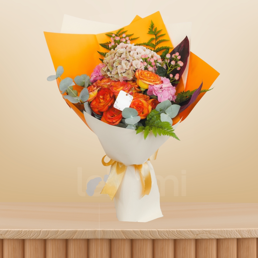 Orange Rose & Hydrangea Bouquet - 1752