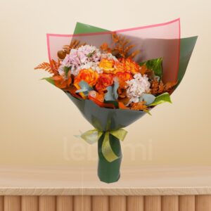 Pink Hydrangea & Orange Rose Bouquet - 1754